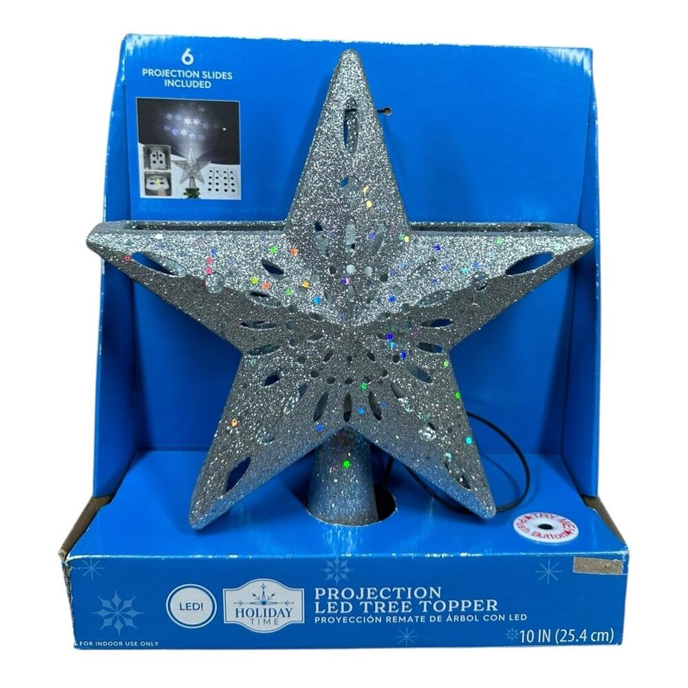 Holiday Time Silver Sparkle Christmas‎ Tree Topper Star LED Projection w/ Slides
